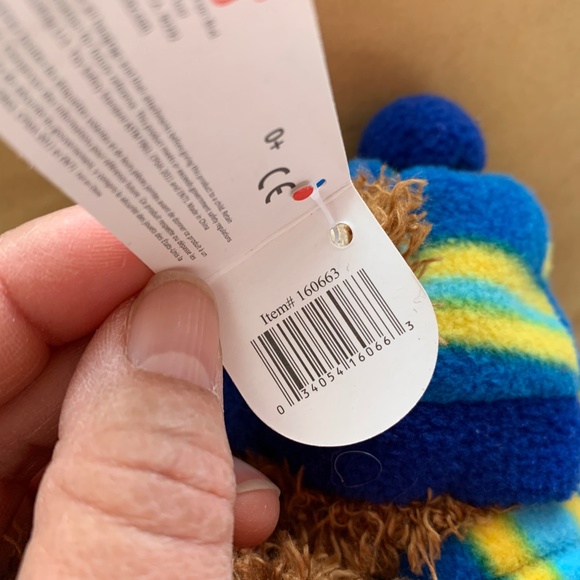 Gitzy 2017 Brown Teddy Bear Plush Blue & Yellow stripe pattern Hat and Scarf 8" - Picture 11 of 12